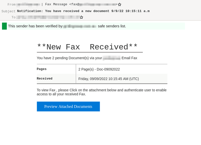 “New Fax Received” Email Directs to Outlook Branded Phishing Scam